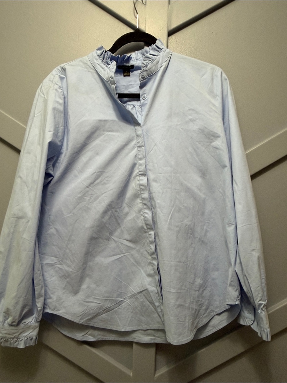 Ann Taylor Light Blue Ruffled Mandarin Collar Dress Shirt